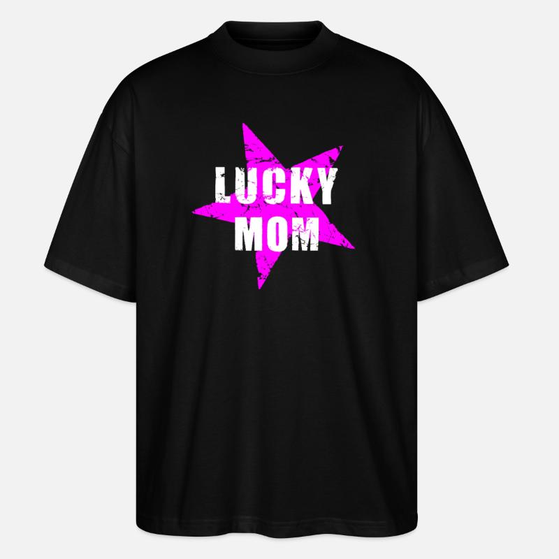 LUCKY MOM Muttertag Mutterglück Mama used look 80s - Stanley/Stella Oversized Unisex Bio T-Shirt Blaster 2.0 - Schwarz