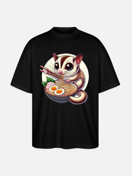 Korthodet Glider, Sugar Glider, Ramen - Stanley/Stella Blaster 2.0 Økologisk Oversized Unisex T-skjorte - svart