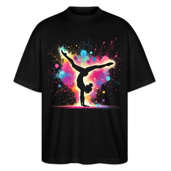 Gymnastique Gymnastique Gymnaste Acrobatie Gymnastique au sol - T-shirt bio Blaster 2.0 coupe oversize Stanley/Stella Unisexe - noir - Devant - Alina (178cm) & Michal (187cm)