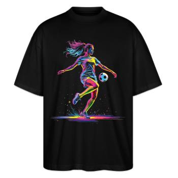 Fußball Fußballerin, bunt, Fussballspielerin Frau - Stanley/Stella Oversized Unisex Bio T-Shirt Blaster 2.0 - Schwarz - Vorne - Alina (178cm) & Michal (187cm)