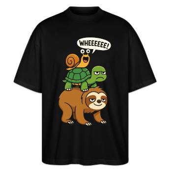 Faultier Schildkröte Schnecke, Lustige Tiere - Stanley/Stella Oversized Unisex Bio T-Shirt Blaster 2.0 - Schwarz - Vorne - Alina (178cm) & Michal (187cm)
