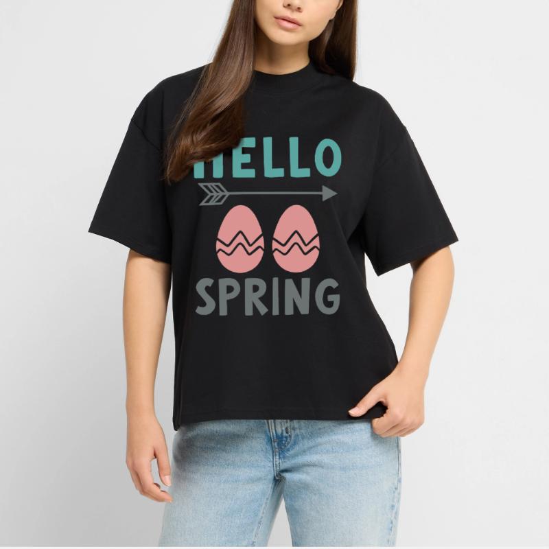 Hello Spring Spring Design with Easter Eggs Stanley/Stella Oversized Unisex Organic T-shirt Blaster 2.0