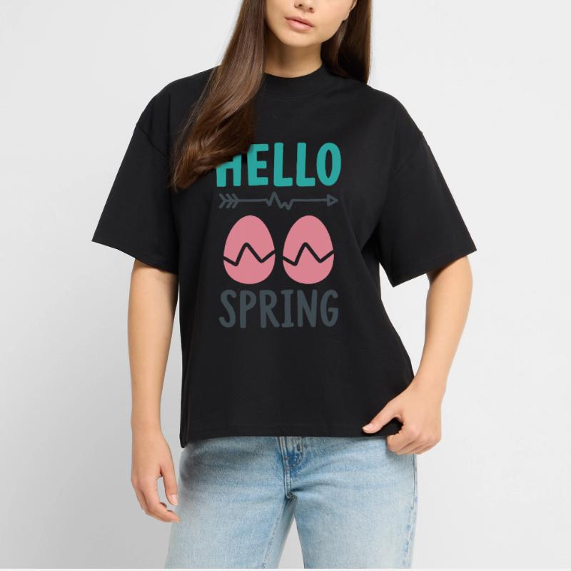 Hello Spring Spring Design with Easter Eggs Stanley/Stella Oversized Unisex Organic T-shirt Blaster 2.0