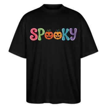Spooky Pumpkin Parade - Stanley/Stella Oversized Unisex Organic T-shirt Blaster 2.0 - black - Front - Alina (178cm) & Michal (187cm)