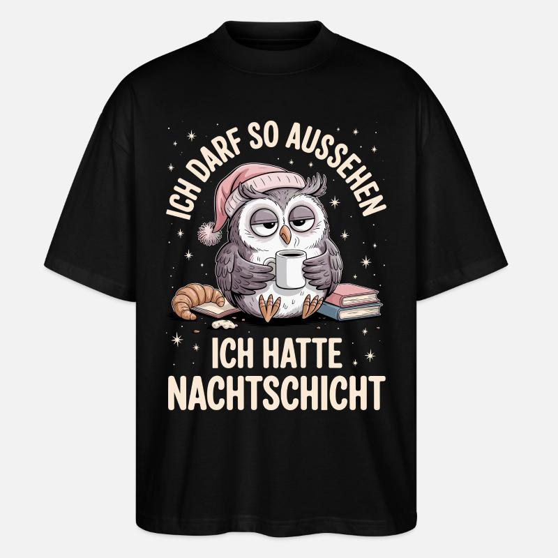 Nachtschicht Nachtdienst Krankenschwester Eule - Stanley/Stella Oversized Unisex Bio T-Shirt Blaster 2.0 - Schwarz