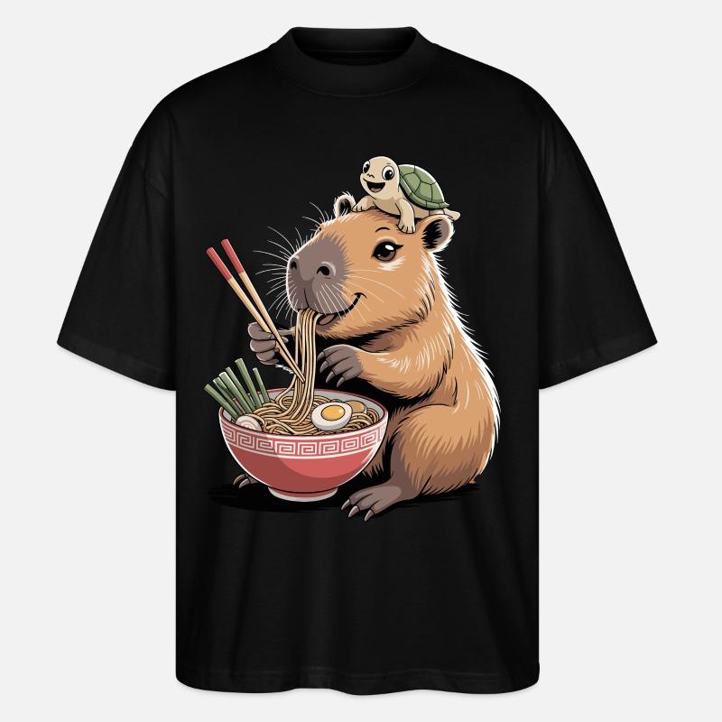 Cute capybara, ramen, turtle, capybara - Stanley/Stella Oversized Unisex Organic T-shirt Blaster 2.0 - black