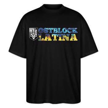 Ostblock Latina Ukrainerin Ukraine Geschenk - Stanley/Stella Oversized Unisex Bio T-Shirt Blaster 2.0 - Schwarz - Vorne - Alina (178cm) & Michal (187cm)