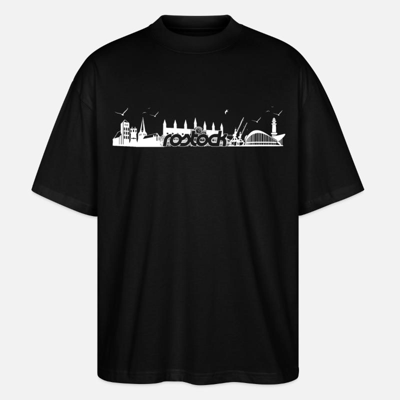 Rostock Skyline Silhouette - Stanley/Stella Oversized Unisex Bio T-Shirt Blaster 2.0 - Schwarz