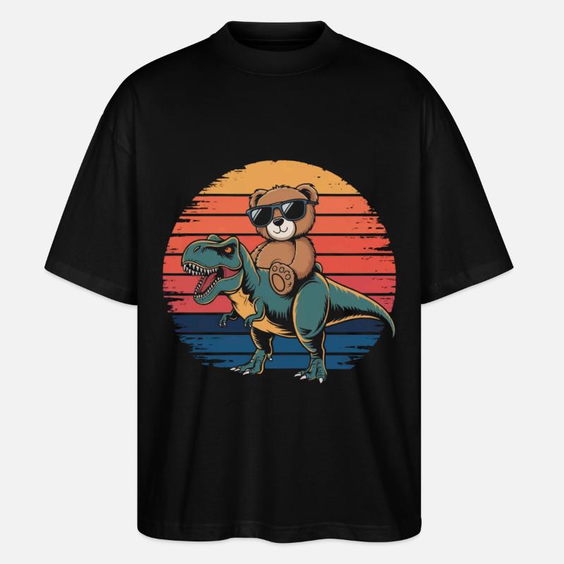 Teddybär reitet einen Dinosaurier - Stanley/Stella Oversized Unisex Bio T-Shirt Blaster 2.0 - Schwarz