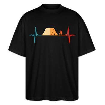 Camping Zelt Herzschlag Camper - Stanley/Stella Oversized Unisex Bio T-Shirt Blaster 2.0 - Schwarz - Vorne - Alina (178cm) & Michal (187cm)