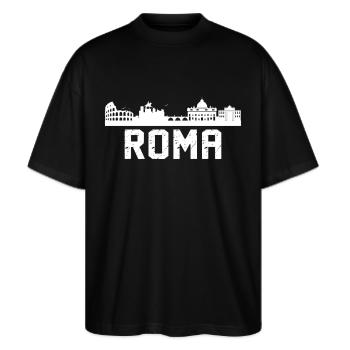 roma Skyline - Stanley/Stella Oversized Unisex Bio T-Shirt Blaster 2.0 - Schwarz - Vorne - Alina (178cm) & Michal (187cm)
