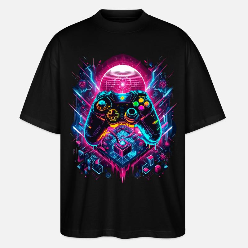 Vibrant Cyberpunk Gaming Controller Graphics - Stanley/Stella Oversized Unisex Organic T-shirt Blaster 2.0 - black