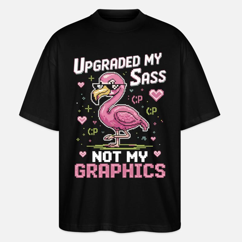 Pixel-Flamingo mit Attitüde - Stanley/Stella Oversized Unisex Bio T-Shirt Blaster 2.0 - Schwarz