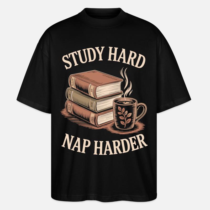 Coffee, Study, Sleep Shirt - Stanley/Stella Oversized Unisex Organic T-shirt Blaster 2.0 - black