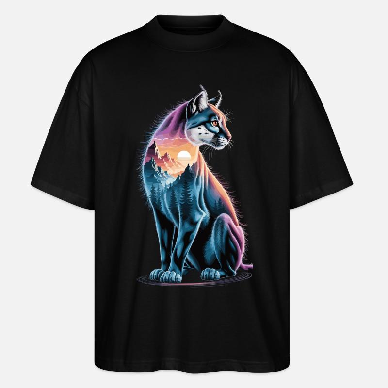 Bergpuma mit Landschaft - Stanley/Stella Oversized Unisex Bio T-Shirt Blaster 2.0 - Schwarz
