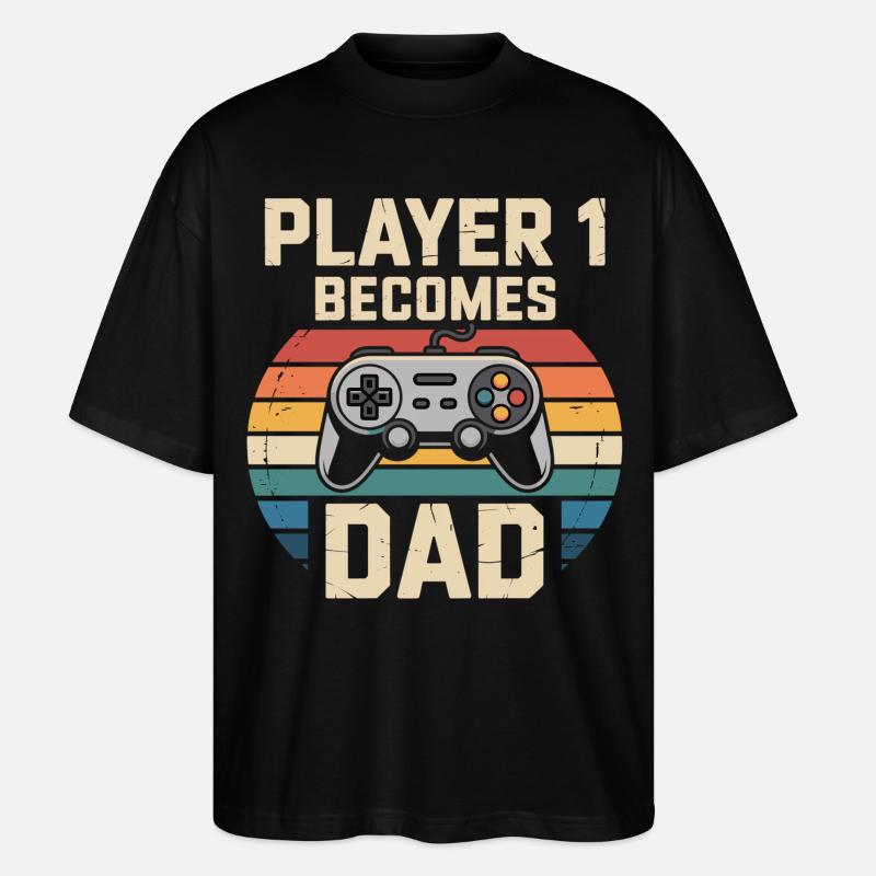 Player 1 wird Papa - Stanley/Stella Oversized Unisex Bio T-Shirt Blaster 2.0 - Schwarz