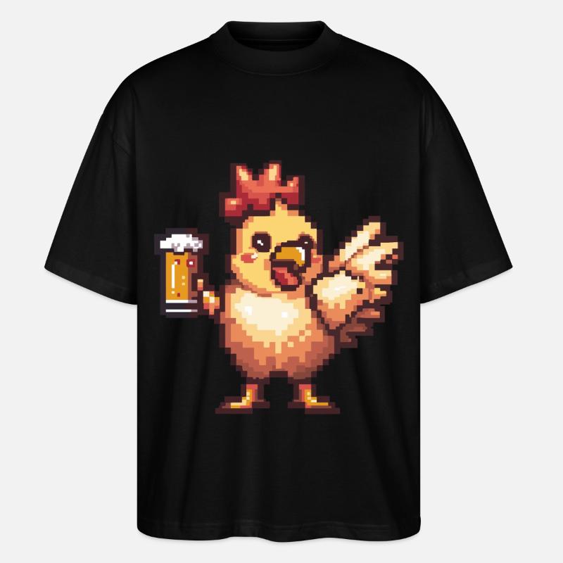 Huhn Pixel Bier - Stanley/Stella Oversized Unisex Bio T-Shirt Blaster 2.0 - Schwarz