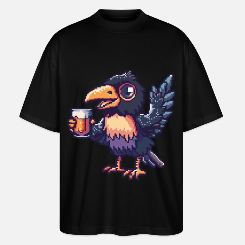Raven Crow Pixel Beer - Stanley/Stella Oversized Unisex Organic T-shirt Blaster 2.0 - black