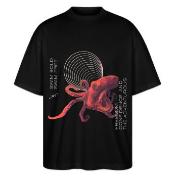 Swim bold Swim free - Stanley/Stella Oversized Unisex Organic T-shirt Blaster 2.0 - black - Front - Alina (178cm) & Michal (187cm)