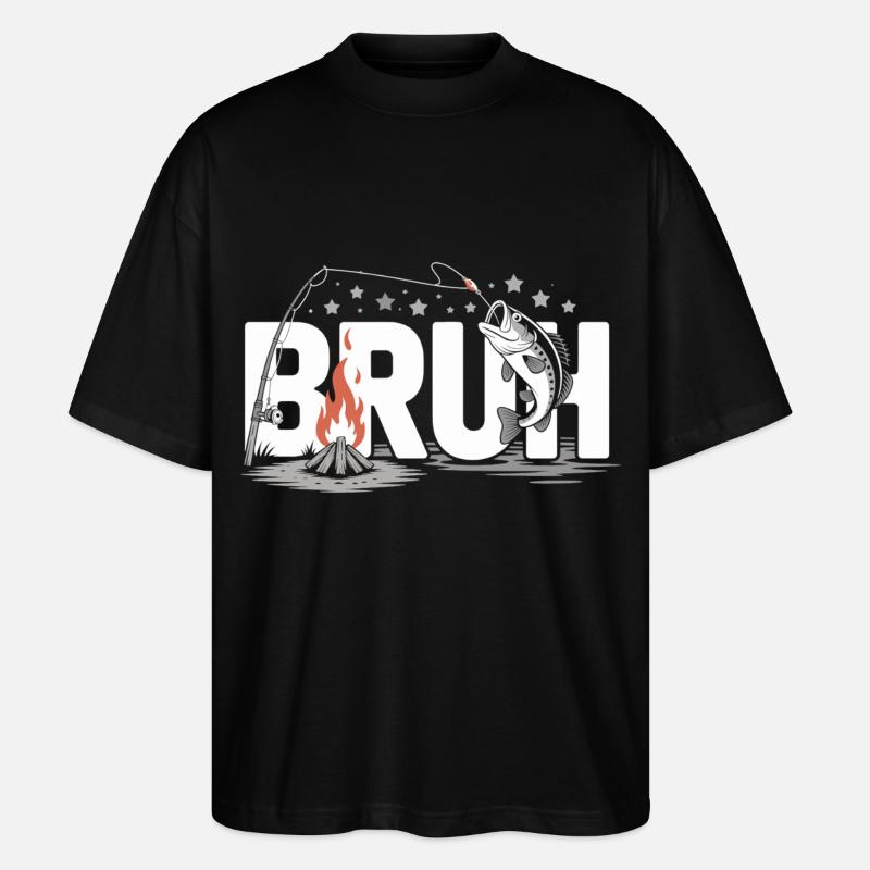 Bruh Campfire and Fish - Stanley/Stella Oversized Unisex Organic T-shirt Blaster 2.0 - black