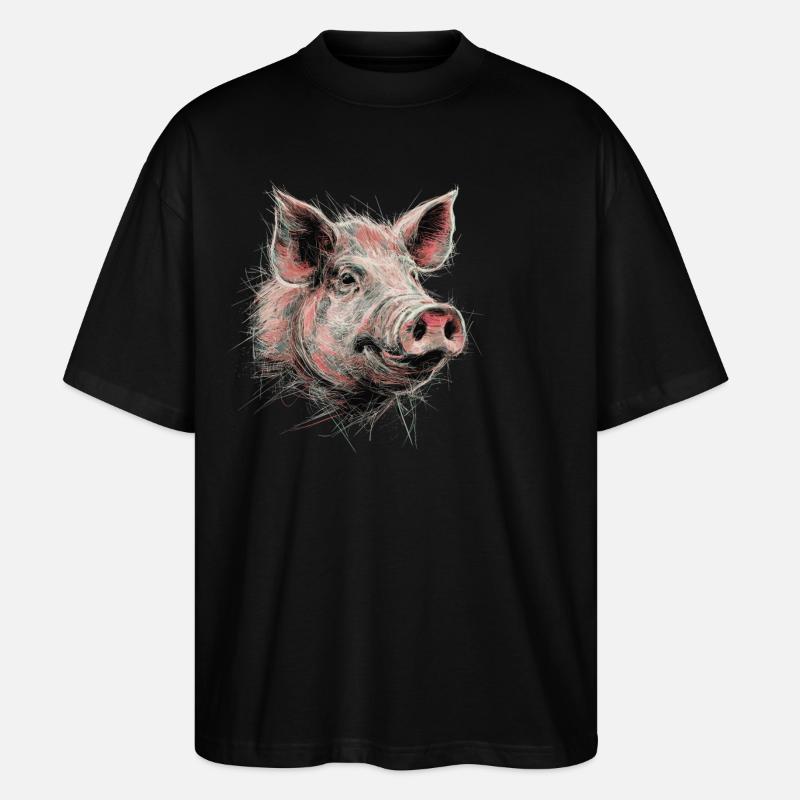 cochon dessin abstrait animal oeuvre - T-shirt bio Blaster 2.0 coupe oversize Stanley/Stella Unisexe - noir