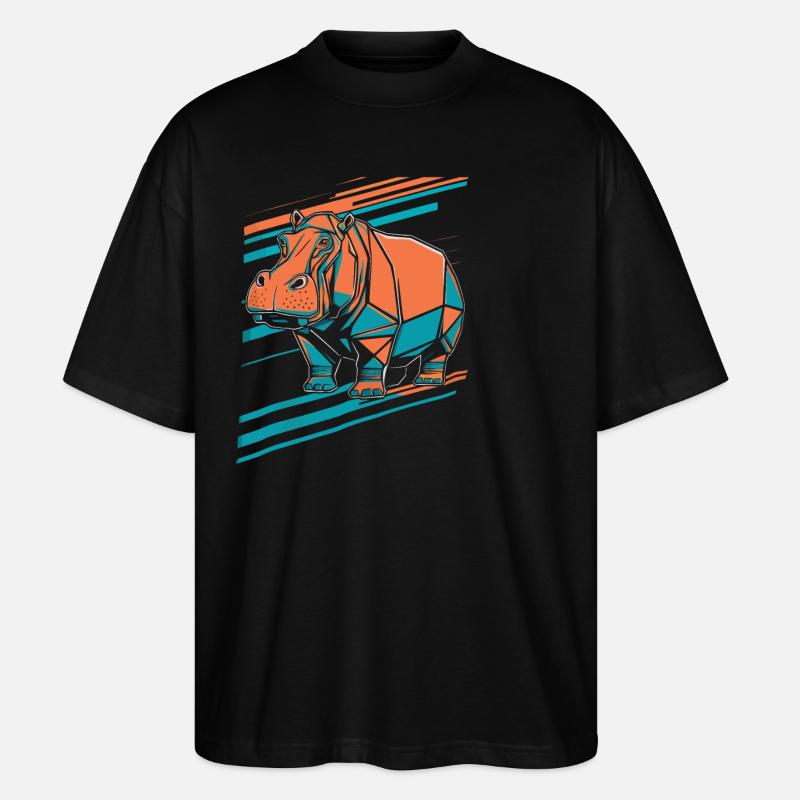 Conception d’art géométrique d’hippopotame - T-shirt bio Blaster 2.0 coupe oversize Stanley/Stella Unisexe - noir