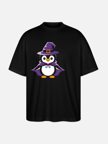 Pingvin Halloween heksehat og kappe - Stanley/Stella Oversize Unisex Øko T-shirt Blaster 2.0 - sort