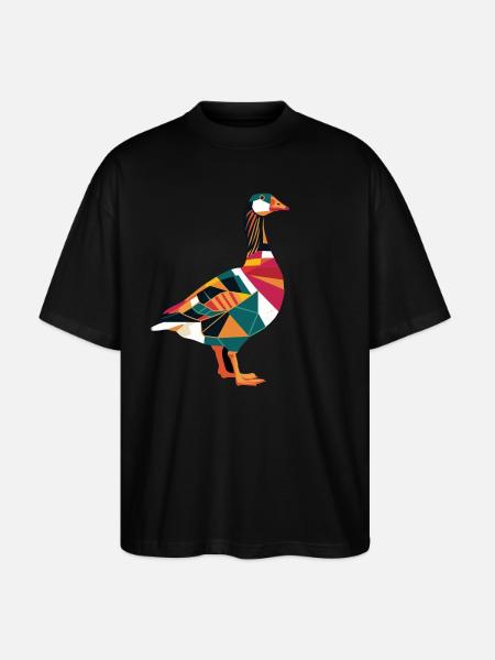 Geometric Farm Animal Graphic Goose - Stanley/Stella Oversized Unisex Organic T-shirt Blaster 2.0 - black