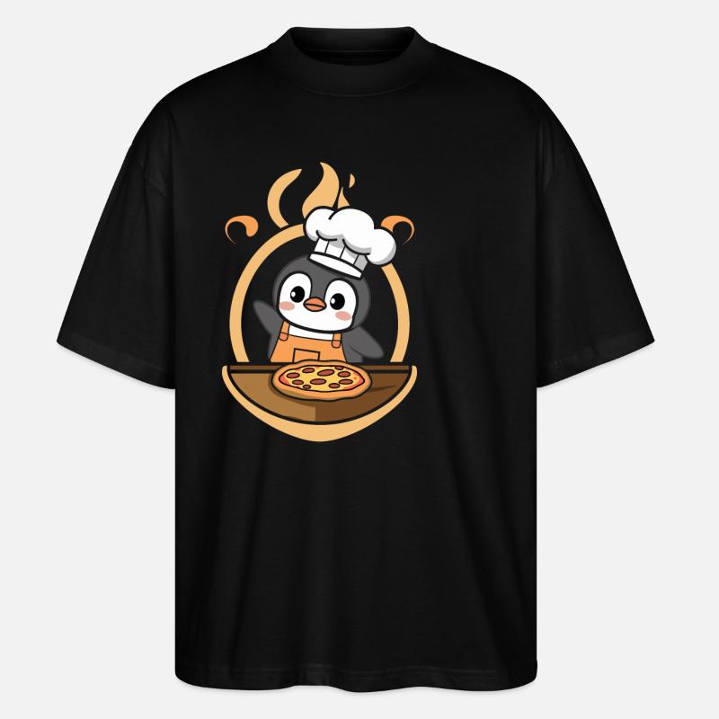Cute Penguin Chef Pizza - Stanley/Stella Oversized Unisex Organic T-shirt Blaster 2.0 - black