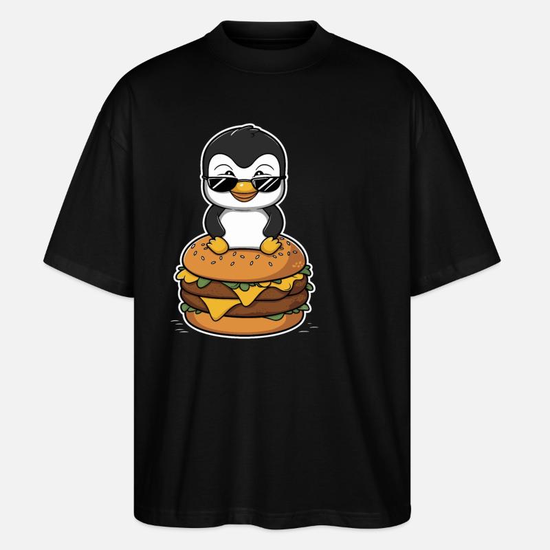 Cooler Pinguin Mit Burger - Stanley/Stella Oversized Unisex Bio T-Shirt Blaster 2.0 - Schwarz