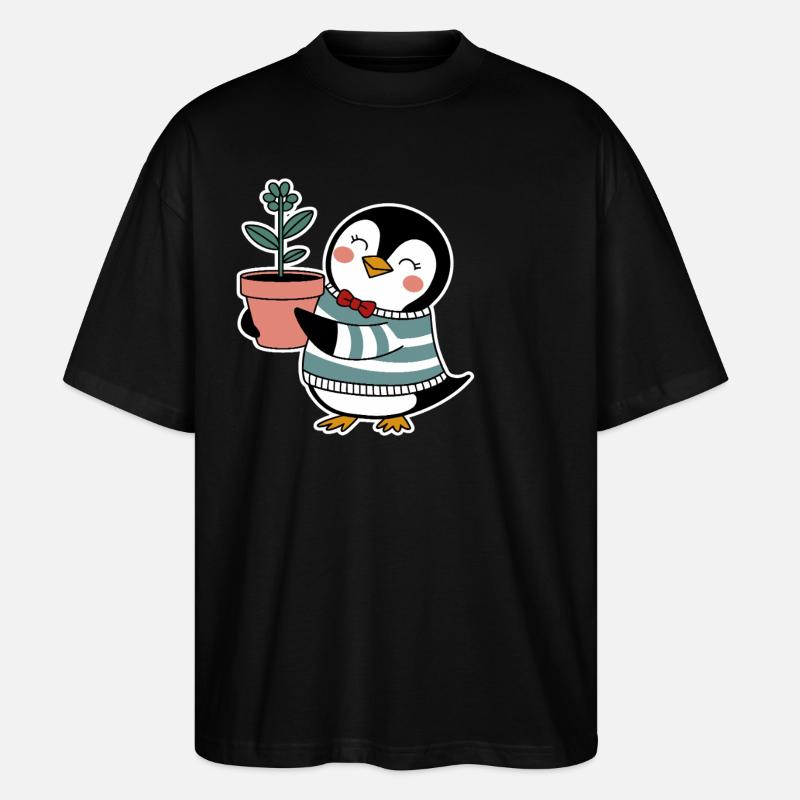 Jardinier pingouin joyeux avec fleur - T-shirt bio Blaster 2.0 coupe oversize Stanley/Stella Unisexe - noir
