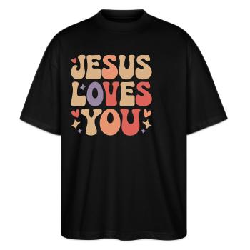 Jésus t’aime en disant chrétien - T-shirt bio Blaster 2.0 coupe oversize Stanley/Stella Unisexe - noir - Devant - Alina (178cm) & Michal (187cm)