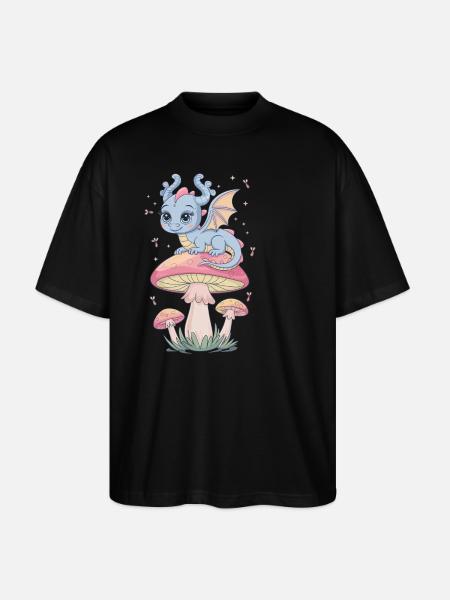 Dragon d’évasion fantaisiste sur champignon - T-shirt bio Blaster 2.0 coupe oversize Stanley/Stella Unisexe - noir