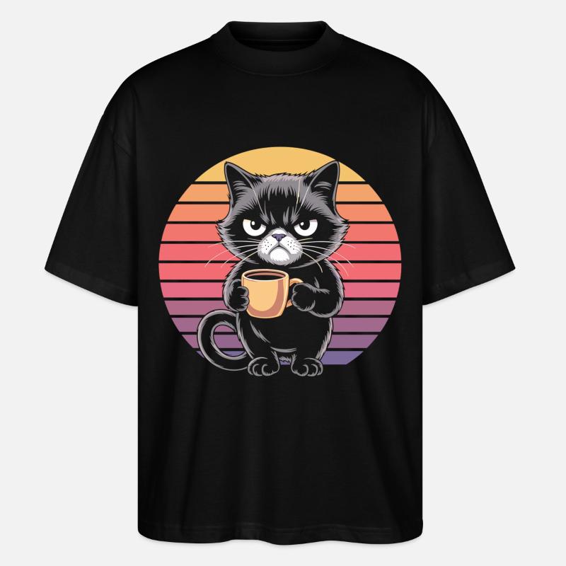 Morgenkatze mit Koffein - Stanley/Stella Oversized Unisex Bio T-Shirt Blaster 2.0 - Schwarz