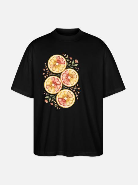 Citrus fruits with floral pattern - Stanley/Stella Oversized Unisex Organic T-shirt Blaster 2.0 - black