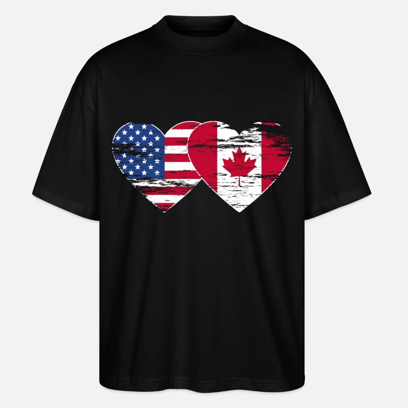 États-Unis, Canada, Drapeau Coeur Utilisé - T-shirt bio Blaster 2.0 coupe oversize Stanley/Stella Unisexe - noir