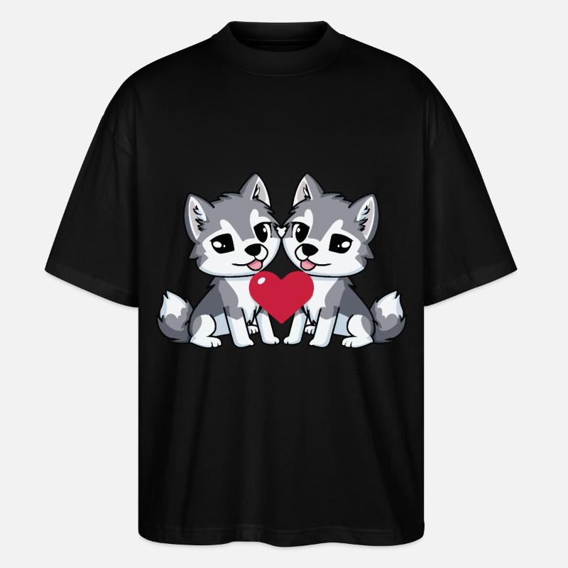Wolf Paar Herz - Stanley/Stella Oversized Unisex Bio T-Shirt Blaster 2.0 - Schwarz