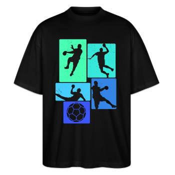 Handball Handballer - Stanley/Stella Oversized Unisex Bio T-Shirt Blaster 2.0 - Schwarz - Vorne - Alina (178cm) & Michal (187cm)