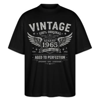 Jahrgang August 1965, Baujahr August 1965 - August 1965 - Stanley/Stella Oversized Unisex Bio T-Shirt Blaster 2.0 - Schwarz - Vorne - Alina (178cm) & Michal (187cm)