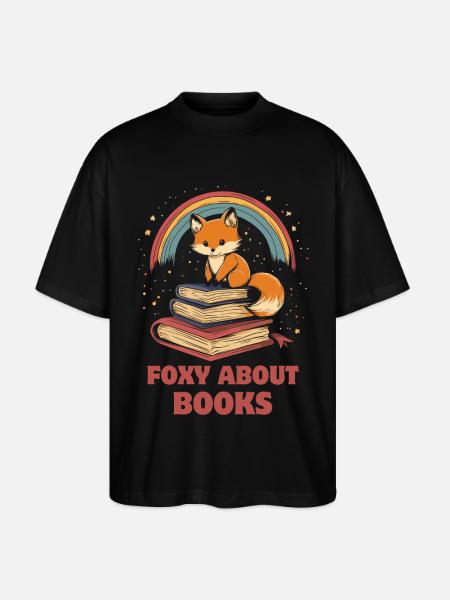 Cute Fox with Books - Stanley/Stella Oversized Unisex Organic T-shirt Blaster 2.0 - black