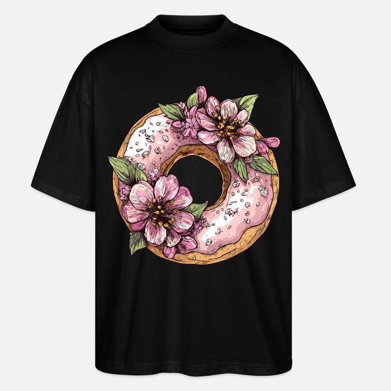 Donut mit Blüten - Stanley/Stella Oversized Unisex Bio T-Shirt Blaster 2.0 - Schwarz