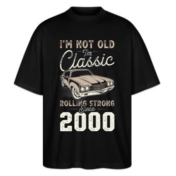 Geboren 2000 Geburtstag Oldtimer - Stanley/Stella Oversized Unisex Bio T-Shirt Blaster 2.0 - Schwarz - Vorne - Alina (178cm) & Michal (187cm)