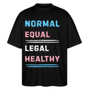 Transgender Message zu Gleichheit und Rechten - Stanley/Stella Oversized Unisex Bio T-Shirt Blaster 2.0 - Schwarz - Vorne - Alina (178cm) & Michal (187cm)