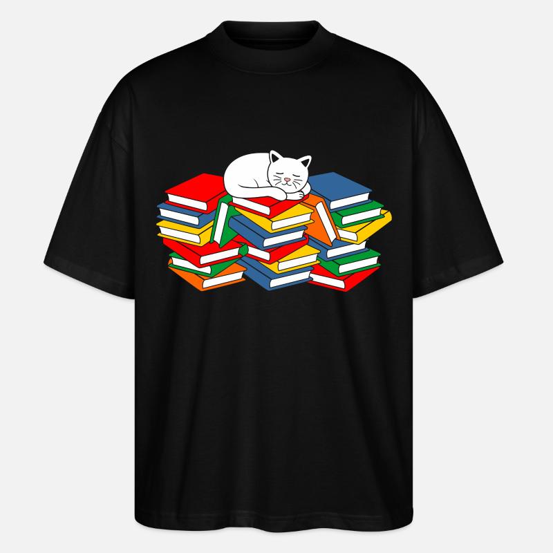 Bücher Katze - Stanley/Stella Oversized Unisex Bio T-Shirt Blaster 2.0 - Schwarz