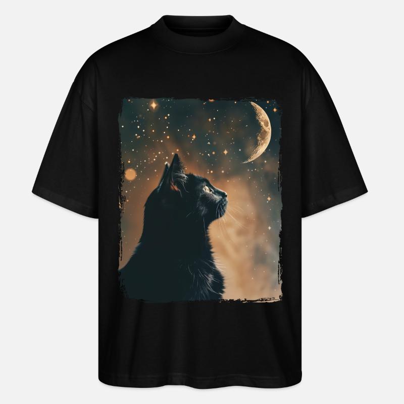 Schwarze Katze Tier Sterne Vollmond Nacht Sternenhimmel - Stanley/Stella Oversized Unisex Bio T-Shirt Blaster 2.0 - Schwarz