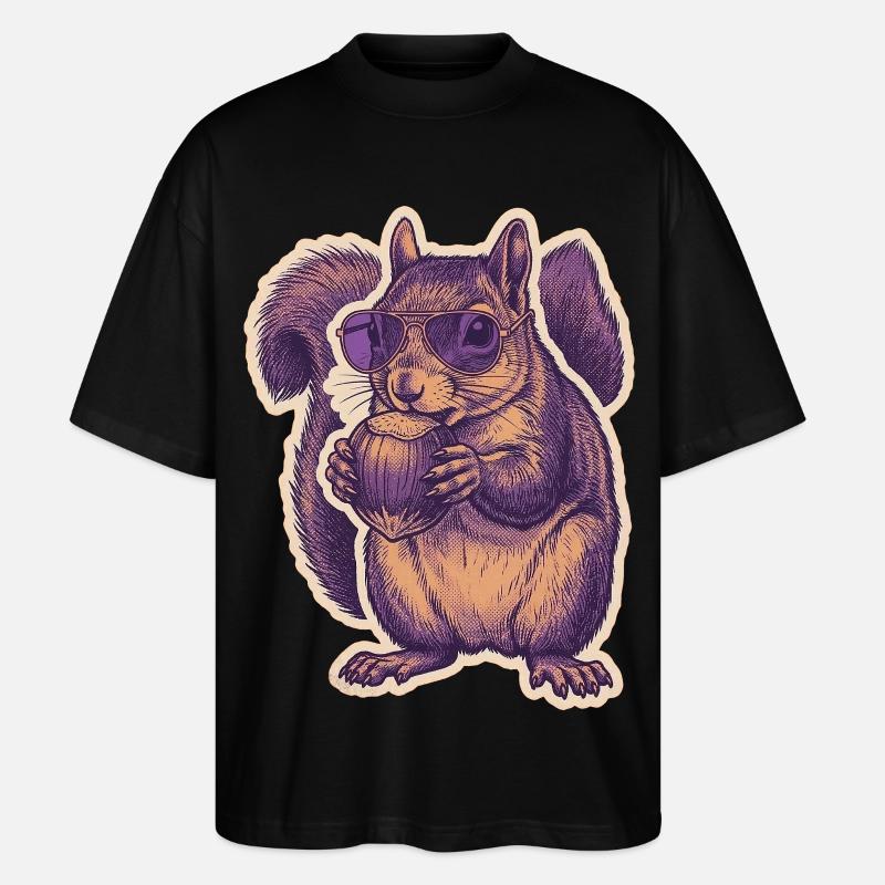 Eichhörnchen Mit Sonnenbrille Knabbert Haselnuss - Stanley/Stella Oversized Unisex Bio T-Shirt Blaster 2.0 - Schwarz