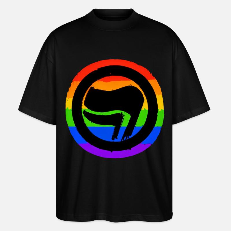 Antifaschistisch Regenbogen - Stanley/Stella Oversized Unisex Bio T-Shirt Blaster 2.0 - Schwarz