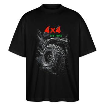 4x4 Offroad Off Road Reifen Trial Logo - Stanley/Stella Oversized Unisex Bio T-Shirt Blaster 2.0 - Schwarz - Vorne - Alina (178cm) & Michal (187cm)