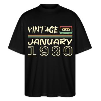 Jahrgang Januar 1980 - Geburtstag Januar 1980 - Stanley/Stella Oversized Unisex Bio T-Shirt Blaster 2.0 - Schwarz - Vorne - Alina (178cm) & Michal (187cm)