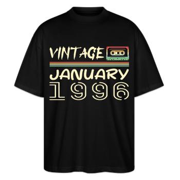 Jahrgang Januar 1996 – Geburtstag Januar 1996 - Stanley/Stella Oversized Unisex Bio T-Shirt Blaster 2.0 - Schwarz - Vorne - Alina (178cm) & Michal (187cm)